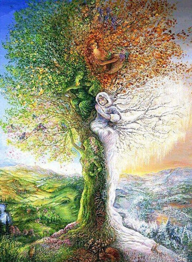 Diamond Painting Boom met vele gezichten met Ronde steentjes 80x100cm - Beste Kwaliteit